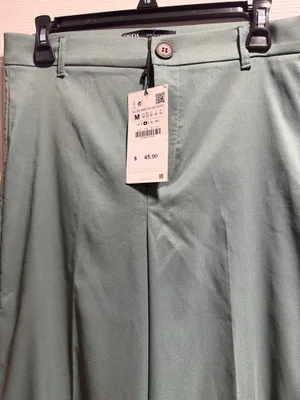 ZARA Wide-Leg Pants High-Waisted Medium sage NWT thumbnail 8
