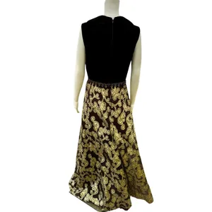 Brown and Gold Velvet and Lace Vintage Maxi Dress Med/Large thumbnail 9