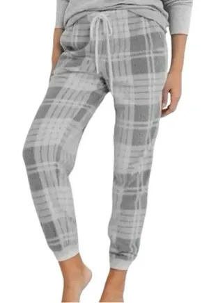 Aerie Snowed-In Fleece Jogger In Gray / White Plaid Size M NWT thumbnail 1