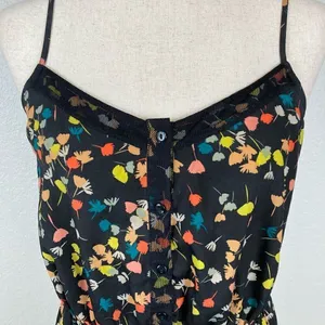 Urban Outfitters Kimchi Blue Black Floral Button Front Baby Doll Romper womens M thumbnail 3