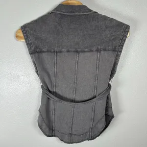 Anthropologie Pilcro Vest Womens Small‎ Gray Wash Cotton Knit Snap Belted thumbnail 3