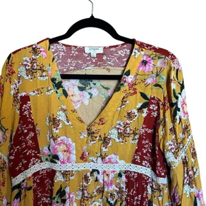 UMGEE Tunic Top Womens Blouse Medium Mix Floral Print Boho Gauze Balloon Sleeves thumbnail 2
