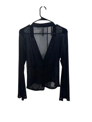 Skönhet Sheer Mesh Flare sleeve Cuff Low-Cut Cover Up Top whimsigoth y2k 90s thumbnail 10