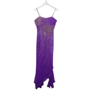 Party Time Y2k Vintage Prom Dress Purple Sequin Rhinestone Evening Gown 4 Small thumbnail 3