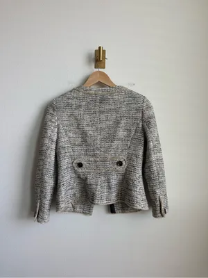 Karen Millen Women's Cropped Tweed Blazer Jacket Black Tan Size 4 thumbnail 7