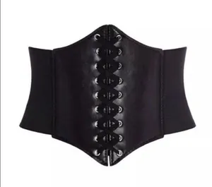 NEW Black Faux Leather Lace-Up Corset Waist Belt Goth Witch Halloween Costume Outfit thumbnail 5