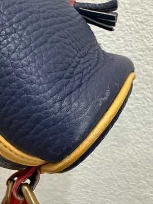 Rare Vintage DOONEY & BOURKE Teton AWL Lipstick Red Navy Yellow Leather Backpack thumbnail 9