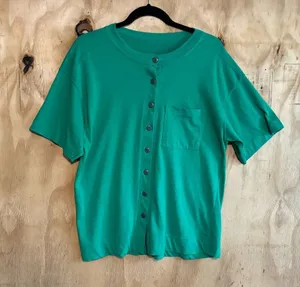 Vintage Basic Essentials Kelly Green Button Up T-shirt Size Large thumbnail 1