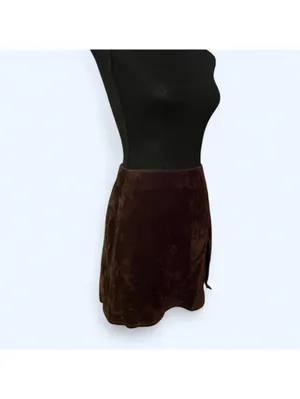 Vintage Y2K Brown Velvet Mini Skirt Side Slit Size Small thumbnail 5