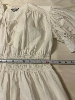 Ganni Organic Broderie Anglaise Eyelet Midi Dress w/Puff Sleeve - Size 34 (US 2) thumbnail 16