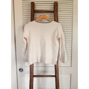Madewell Cream V Neck Sweater XS Long Sleeve Striped Trim Relaxed Fit XS thumbnail 3