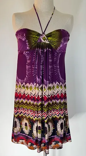 Y2K Rue21 Strapless Purple Halter colorful Sundress thumbnail 1