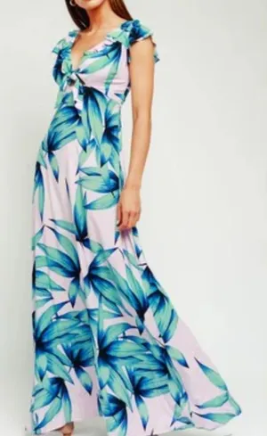 Vici maxi floral pink‎ and blue flowy maxi dress tropical flutter sleeves size s thumbnail 1