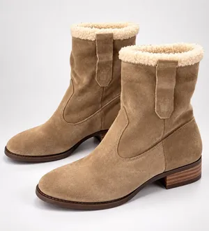 Sole Society Verona Winter Boots Women's 8.5 Beige Suede Faux Shearling Pull On thumbnail 1