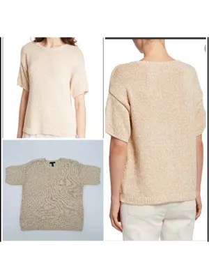 NWOT Women's Eileen Fisher Twisted Chainette Organic Cotton Sweater Size S Beige thumbnail 2