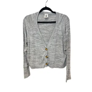 Free‎ People We The Free Ribbed Knit Cropped Button Front Cardigan Gray Small thumbnail 2
