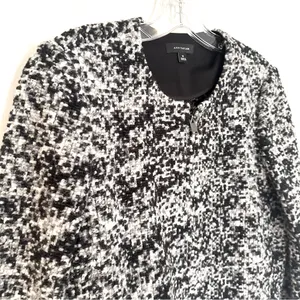 Ann Taylor Wool‎ Blend Chunky Tweed Blazer Women's Medium Black White Zip Front thumbnail 3