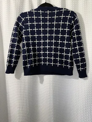 Yishion Navy and White Womens Crew Neck Crop Sweater Size Small thumbnail 4