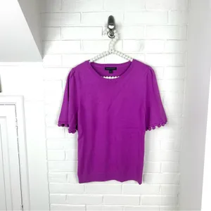 NWT Banana Republic Pink Purple Knit Pom Detail Short Sleeve Sweater Size XS thumbnail 2