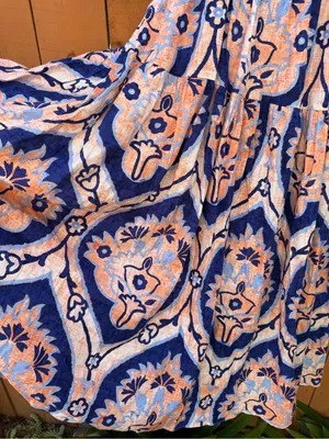 Moon River Navy and Peach Floral Puff-Sleeve Midi Dress thumbnail 8