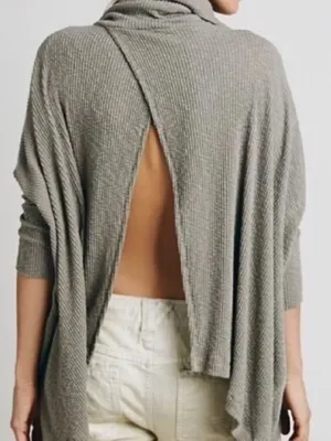 FP Beach Free People Tan/Brown “World Traveler” Cowl Neck Open Back Pullover thumbnail 11