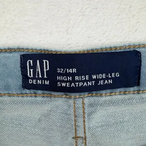 Gap 32 14 Jeans High Rise Wide Leg Sweatpant Light Wash Grunge Punk Festival thumbnail 6