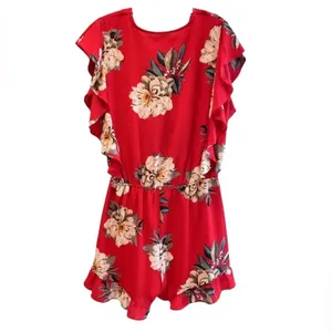 Umgee Floral Romper Red Ruffle Sleeve Surplice Boho Summer‎ Womens Large thumbnail 5