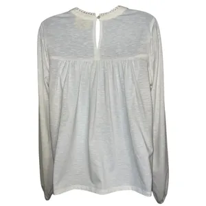 ANTHROPOLOGIE ELLA MARE Cream Lace Trim Pintuck‎ Blouse Top L/S EUC Size Medium thumbnail 6