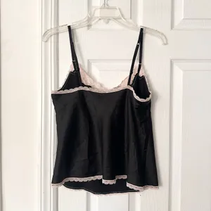 Victorias Secret Black Satin Lace Trim Adjustable Strap Vintage Y2K Neglige Tank thumbnail 5