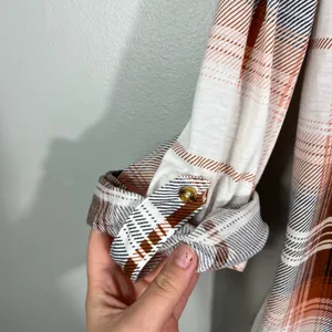 Modish Rebel Buckle White Orange Plaid Cutout Lace Up Back Button Down Western thumbnail 2