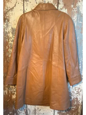 Excelled Tan Leather Coat Women's Jacket size Medium Brown thumbnail 6