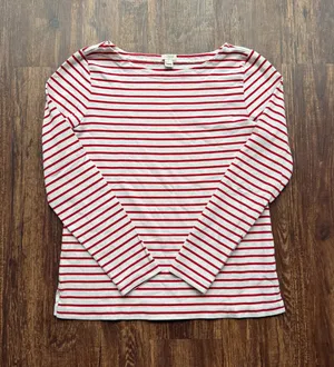 J Crew Women’s Red and White Striped Boatneck Nautical Long Sleeve Cotton Tee- S thumbnail 1