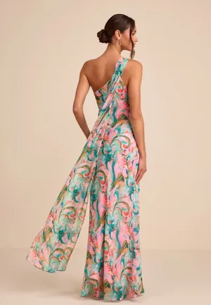 Lulus Mikesha Pink Multi Abstract One-Shoulder Sash Maxi Dress thumbnail 4