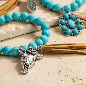 Natural stone bead‎ and steer head charm thumbnail 4