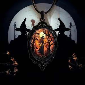 Retro Style Bat Witch Pendant Cameo‎ Black Pendant Necklace Gothic Vintage Style thumbnail 13