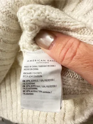 American Eagle Outfitters Cream Cable & Patchwork Mock Neck Sweater thumbnail 3