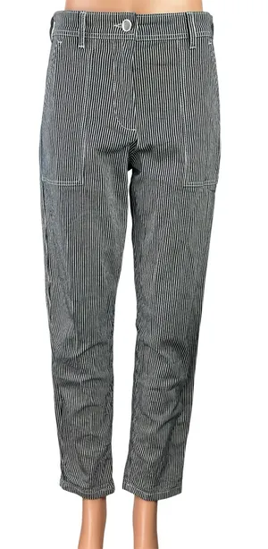 Maison Standards Black White Striped High Waisted Straight Denim Jeans Size 36 thumbnail 1