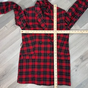 BeFree Tartan Plaid Double Breasted Tie Waist Trench‎ Overcoat Red XS thumbnail 13