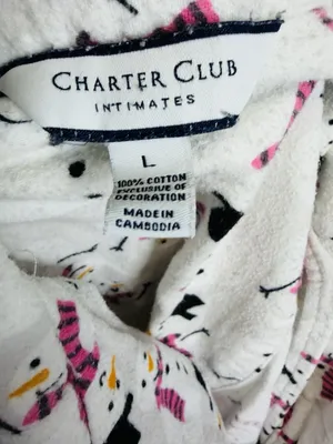 Charter Club Intimates Fleece Pajama Set Sz L White Pink Snowman Pockets thumbnail 11