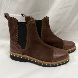 Free People $158 Women's Brown Suede Leather Western Chelsea Scalloped Boot EU38 thumbnail 3