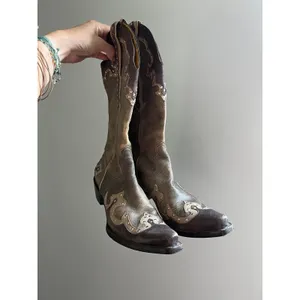Gianni Bini Distressed Western Cowboy Boots 7.5 (fit like 6) Brown Leather Studded Rodeo Edgy thumbnail 2