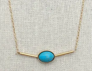 Stainless Steel Bar Necklace with Turquoise - Gold thumbnail 1