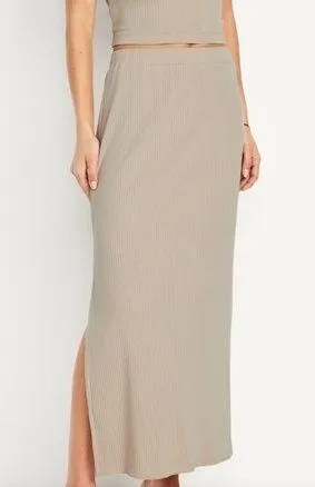 Old navy High Waisted Rib knit Maxi skirt size medium in cream color thumbnail 1