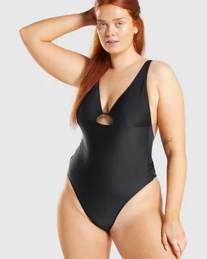 Gymshark Black Cutout One-Piece Swimsuit Strappy Back Medium thumbnail 1