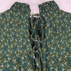 Free People Dark Green Floral Smocked Mock Neck Blouse OB1069086 M thumbnail 9