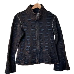 The Pyramid Collection sweatshirt M Y2K Appliqués Cutwork Zip Front whimsigoth thumbnail 1