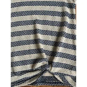 Sunday Striped Knit Pullover Top Navy Cream Twist Front 3/4 Sleeve Size M thumbnail 3
