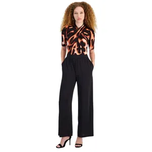 RACHEL by Rachel Roy Twisted Short- Sleeve Jumpsuit Leopard Black Multi 2XL thumbnail 6