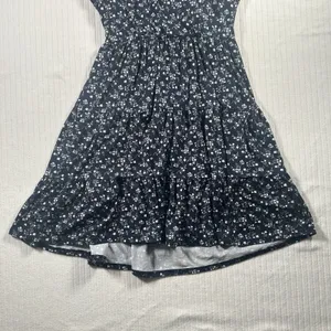 Hollister Size Small Navy Blue & White Floral Tie-Back Tiered Wrap Dress thumbnail 2