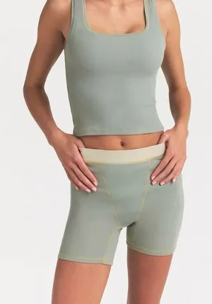 Skims Logo Eyelet Boxer Shorts in Mineral Green thumbnail 1